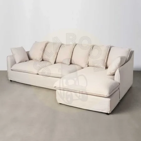 Sofá chaise longue beige en DM y tejido poliéster lino con cojines desenfundables y patas negras 252x158x84cm - Ixia - 616215IX - foto-secundaria-8