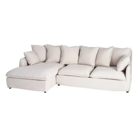 Sofá chaise longue beige en DM y tejido poliéster lino con cojines desenfundables y patas negras 254x158x84cm - Ixia - 616216IX - foto-blanco