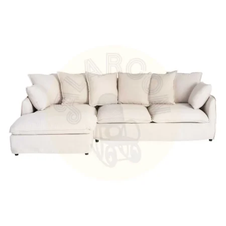 Sofá chaise longue beige en DM y tejido poliéster lino con cojines desenfundables y patas negras 254x158x84cm - Ixia - 616216IX - foto-secundaria-1