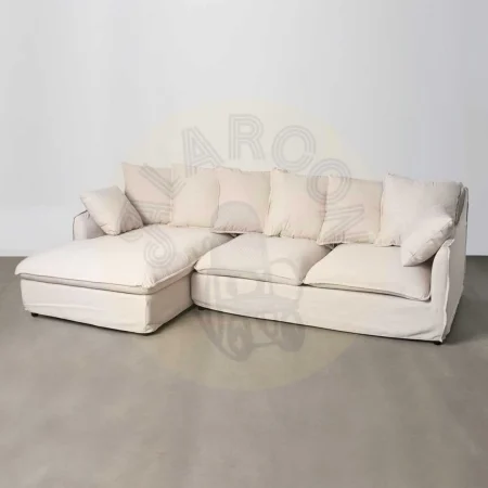 Sofá chaise longue beige en DM y tejido poliéster lino con cojines desenfundables y patas negras 254x158x84cm - Ixia - 616216IX - foto-secundaria-10
