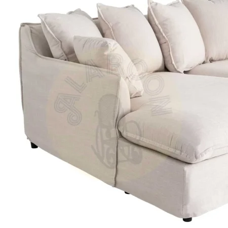Sofá chaise longue beige en DM y tejido poliéster lino con cojines desenfundables y patas negras 254x158x84cm - Ixia - 616216IX - foto-secundaria-4