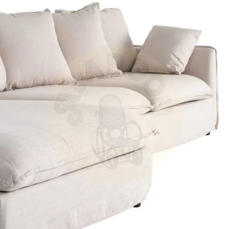 Sofá chaise longue beige en DM y tejido poliéster lino con cojines desenfundables y patas negras 254x158x84cm - Ixia - 616216IX - foto-secundaria-5