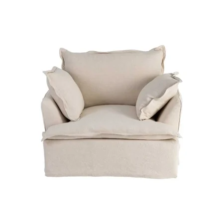 Sillón beige estructura madera de pino tapizado 20% lino 80% algodón patas negras cojines desenfundables 115x109x97cm - Ixia - 616217IX - foto-blanco