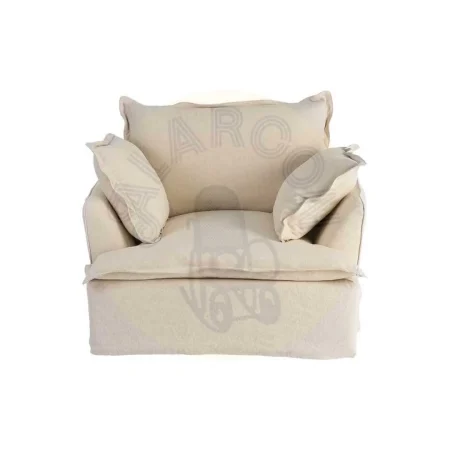 Sillón beige estructura madera de pino tapizado 20% lino 80% algodón patas negras cojines desenfundables 115x109x97cm - Ixia - 616217IX - foto-secundaria-1
