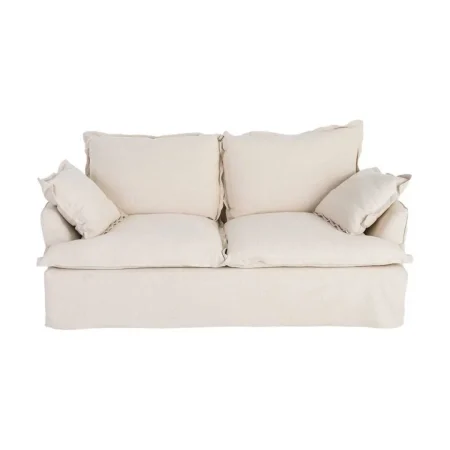 Sofá 2 plazas beige tapizado en tejido lino y algodón con estructura en madera de pino y patas negras 200x109x90cm - Ixia - 616218IX - foto-blanco