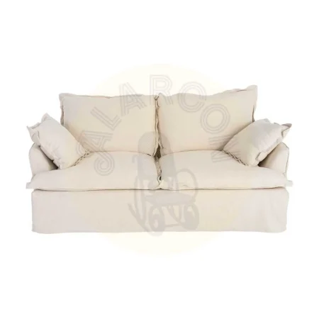 Sofá 2 plazas beige tapizado en tejido lino y algodón con estructura en madera de pino y patas negras 200x109x90cm - Ixia - 616218IX - foto-secundaria-1