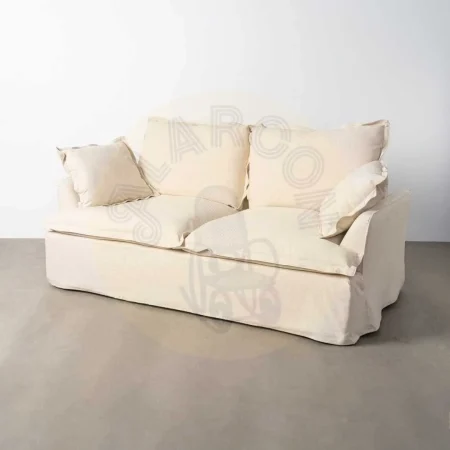 Sofá 2 plazas beige tapizado en tejido lino y algodón con estructura en madera de pino y patas negras 200x109x90cm - Ixia - 616218IX - foto-secundaria-9