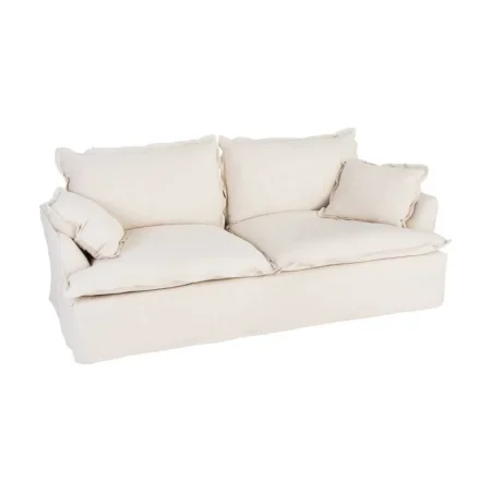 Sofá 3 plazas beige tapizado en lino y algodón estructura de madera de pino patas negras relleno pluma y espuma 230x109x90cm - Ixia - 616219IX - foto-blanco
