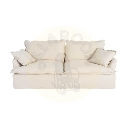Sofá 3 plazas beige tapizado en lino y algodón estructura de madera de pino patas negras relleno pluma y espuma 230x109x90cm - Ixia - 616219IX - foto-secundaria-1