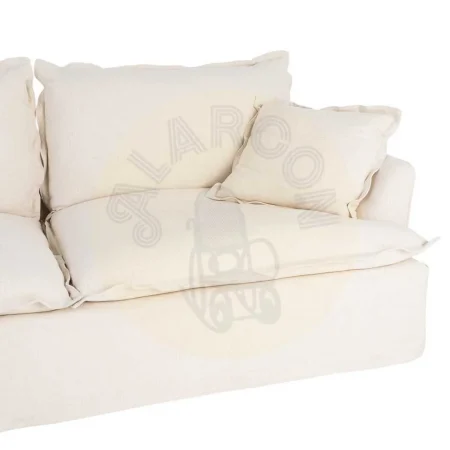 Sofá 3 plazas beige tapizado en lino y algodón estructura de madera de pino patas negras relleno pluma y espuma 230x109x90cm - Ixia - 616219IX - foto-secundaria-3