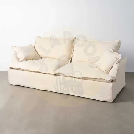 Sofá 3 plazas beige tapizado en lino y algodón estructura de madera de pino patas negras relleno pluma y espuma 230x109x90cm - Ixia - 616219IX - foto-secundaria-9