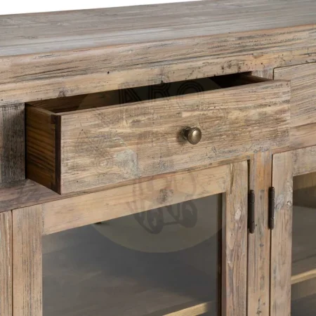 Aparador en madera de pino reciclada para salón con cajones y puertas 200x42x88cm - Ixia - 616221IX - foto-secundaria-6