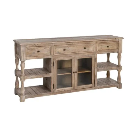 Aparador para salón en madera de pino reciclada y cristal con cajones y puertas 180x45x88cm - Ixia - 616222IX - foto-blanco