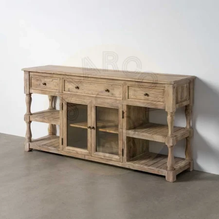 Aparador para salón en madera de pino reciclada y cristal con cajones y puertas 180x45x88cm - Ixia - 616222IX - foto-secundaria-10