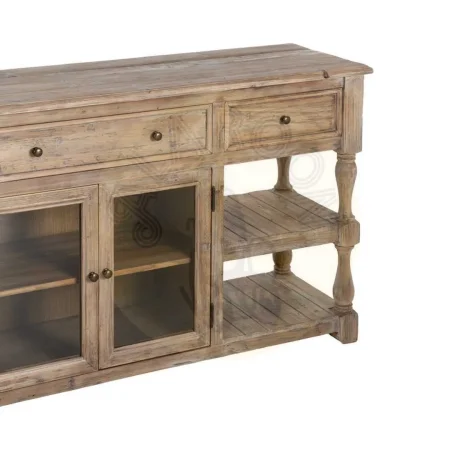 Aparador para salón en madera de pino reciclada y cristal con cajones y puertas 180x45x88cm - Ixia - 616222IX - foto-secundaria-2