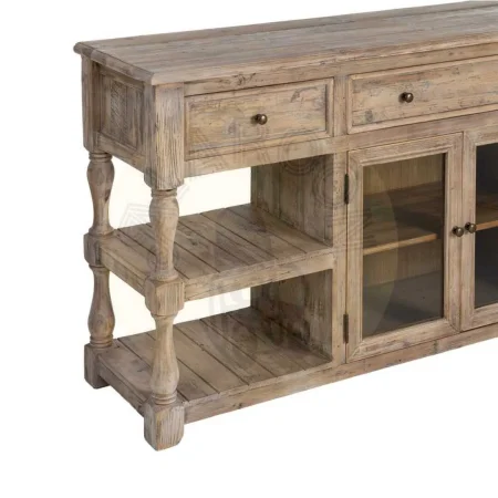 Aparador para salón en madera de pino reciclada y cristal con cajones y puertas 180x45x88cm - Ixia - 616222IX - foto-secundaria-3
