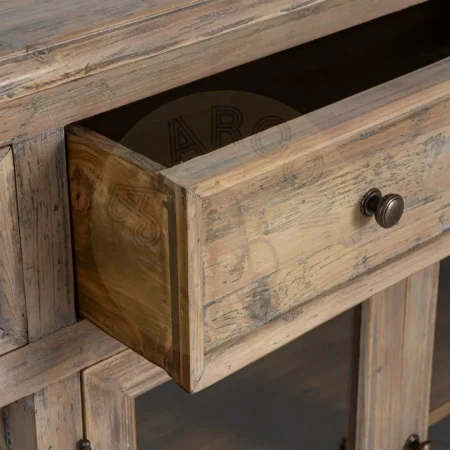 Aparador para salón en madera de pino reciclada y cristal con cajones y puertas 180x45x88cm - Ixia - 616222IX - foto-secundaria-7