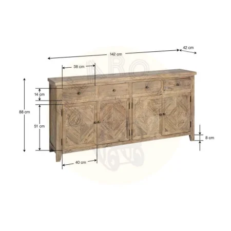 Aparador de madera de pino reciclada para salón con cajones y puertas 180x42x88cm - Ixia - 616224IX - foto-secundaria-8