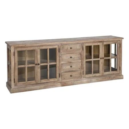 Aparador en madera de pino reciclada y cristal para salón 220x45x80cm - Ixia - 616225IX - foto-blanco