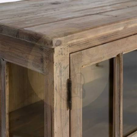 Aparador en madera de pino reciclada y cristal para salón 220x45x80cm - Ixia - 616225IX - foto-secundaria-3
