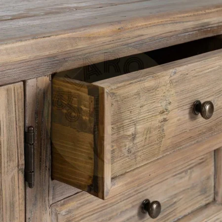 Aparador en madera de pino reciclada y cristal para salón 220x45x80cm - Ixia - 616225IX - foto-secundaria-4