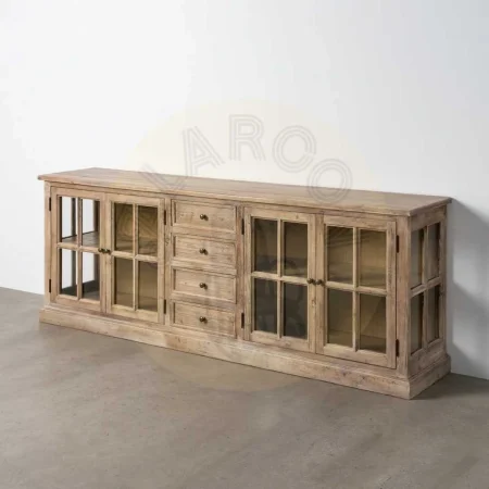 Aparador en madera de pino reciclada y cristal para salón 220x45x80cm - Ixia - 616225IX - foto-secundaria-9