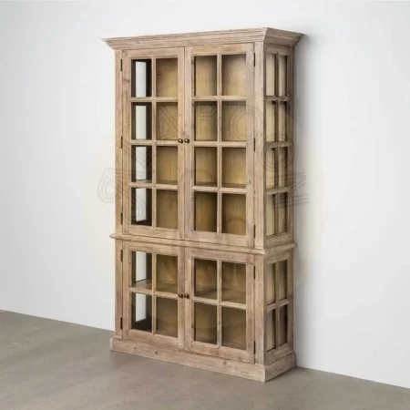 Vitrina para salón de madera de pino reciclada con puertas de cristal 120x40x195cm - Ixia - 616226IX - foto-secundaria-10
