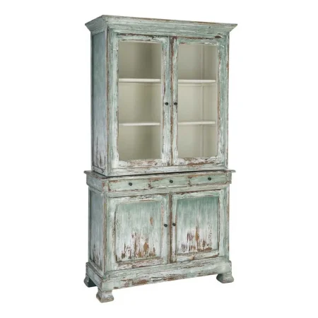 Alacena en madera reciclada de pino y cristal para salón con puertas y cajones 120x47x218cm - Ixia - 616233IX - foto-blanco