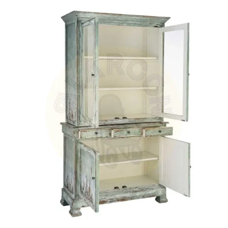 Alacena en madera reciclada de pino y cristal para salón con puertas y cajones 120x47x218cm - Ixia - 616233IX - foto-secundaria-1