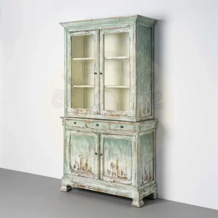 Alacena en madera reciclada de pino y cristal para salón con puertas y cajones 120x47x218cm - Ixia - 616233IX - foto-secundaria-11