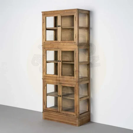 Vitrina en madera de pino reciclada y cristal para salón 80x40x201.50cm - Ixia - 616236IX - foto-secundaria-9