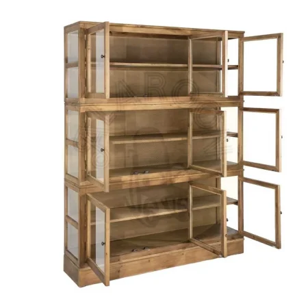 Vitrina para salón en madera de pino reciclada y cristal 155x40x201.50cm - Ixia - 616237IX - foto-secundaria-1