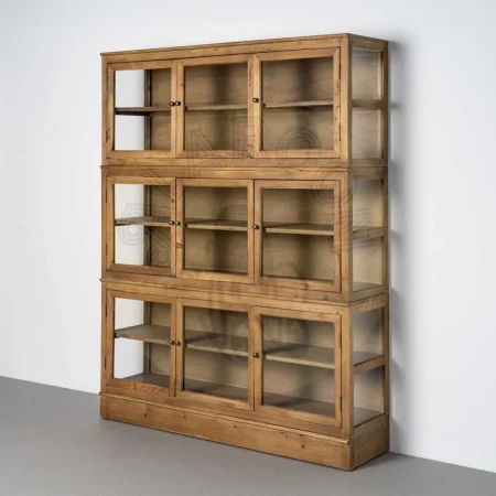 Vitrina para salón en madera de pino reciclada y cristal 155x40x201.50cm - Ixia - 616237IX - foto-secundaria-9