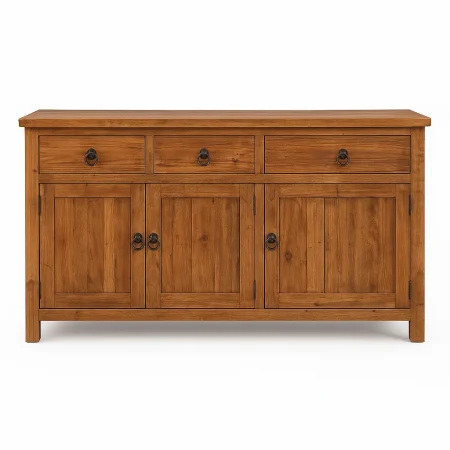 Aparador en madera de pino reciclada para salón con puertas y cajones 190x50x80cm - Ixia - 616238IX - foto-blanco