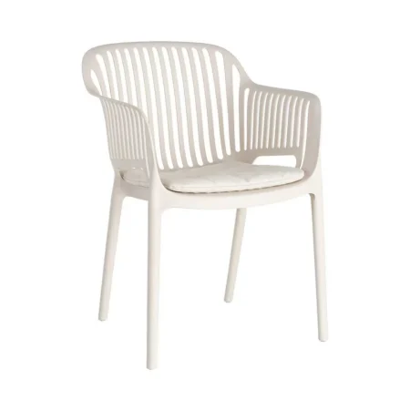Silla apilable de polipropileno para exterior con cojín tejido a prueba de agua beige 55x61x80cm - Ixia - 616250IX - foto-blanco