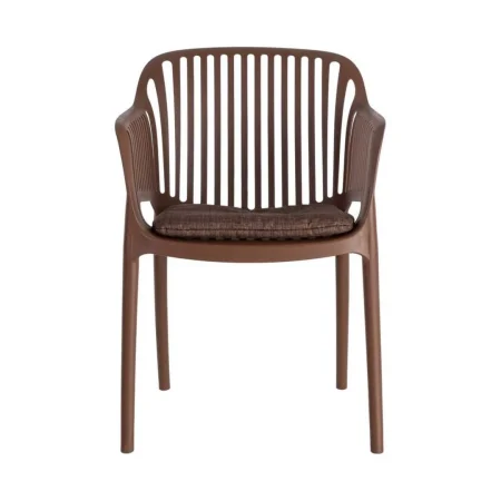 Silla apilable de polipropileno para exterior color marrón con cojín no desenfundable con tejido a prueba de agua 55x61x80cm - Ixia - 616252IX - foto-blanco