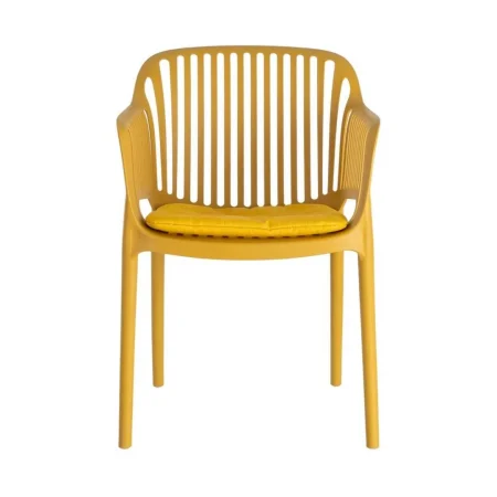 Silla apilable de polipropileno para exterior con cojín resistente al agua color mostaza 55x61x80cm - Ixia - 616255IX - foto-blanco