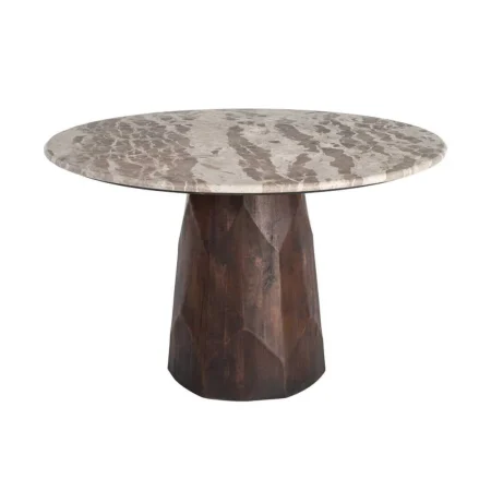 Mesa de comedor en madera de mango con sobre de mármol 120x120x77cm - Ixia - 616284IX - foto-blanco