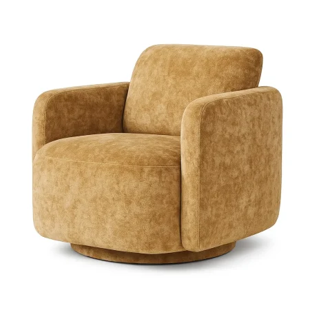 Sillón giratorio tapizado en tejido beige con estructura de madera y metal 87x85x66cm - Ixia - 616327IX - foto-blanco