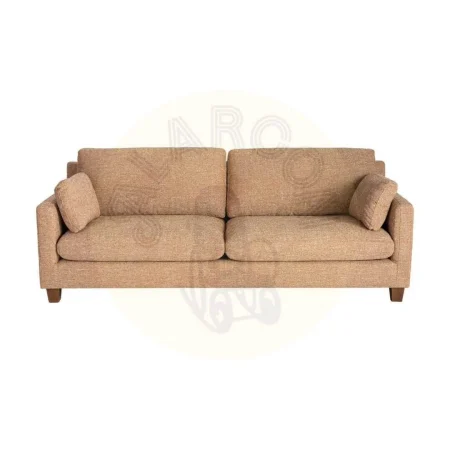Sofá 3 plazas ocre en tejido 100% poliéster estructura de madera patas en madera de caucho cojines desenfundables 221x90x87cm - Ixia - 616332IX - foto-secundaria-1