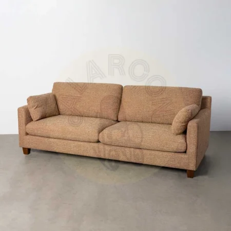Sofá 3 plazas ocre en tejido 100% poliéster estructura de madera patas en madera de caucho cojines desenfundables 221x90x87cm - Ixia - 616332IX - foto-secundaria-9