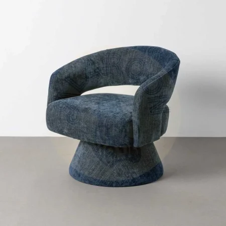 Sillón giratorio azul tapizado en tejido 100% poliéster con estructura de madera y hierro 71x68x72cm - Ixia - 616335IX - foto-secundaria-9