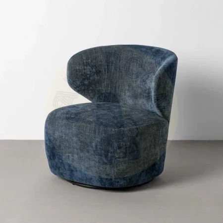 Sillón giratorio azul tapizado en tejido con estructura de madera y hierro 73x68x74cm - Ixia - 616337IX - foto-secundaria-10