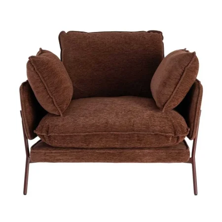Sillón marrón oscuro tapizado en tejido con estructura metálica e incluye 2 cojines 95x80x79cm - Ixia - 616364IX - foto-blanco