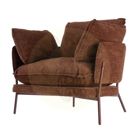 Sillón marrón oscuro tapizado en tejido con estructura metálica e incluye 2 cojines 95x80x79cm - Ixia - 616364IX - foto-secundaria-5