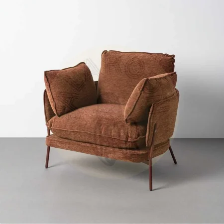 Sillón marrón oscuro tapizado en tejido con estructura metálica e incluye 2 cojines 95x80x79cm - Ixia - 616364IX - foto-secundaria-9