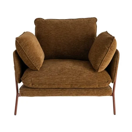 Sillón tapizado en tejido marrón claro con estructura metálica y 2 cojines 95x80x79cm - Ixia - 616365IX - foto-blanco