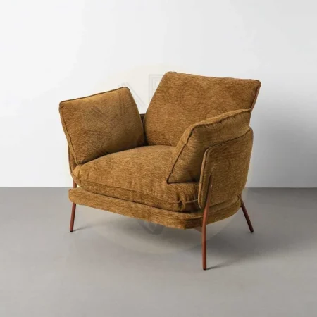 Sillón tapizado en tejido marrón claro con estructura metálica y 2 cojines 95x80x79cm - Ixia - 616365IX - foto-secundaria-10