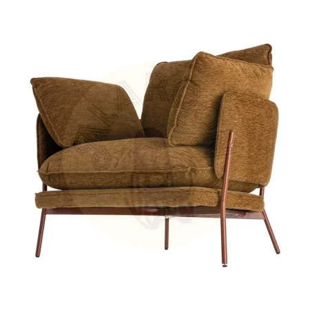 Sillón tapizado en tejido marrón claro con estructura metálica y 2 cojines 95x80x79cm - Ixia - 616365IX - foto-secundaria-5