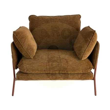 Sillón tapizado en tejido marrón claro con estructura metálica y 2 cojines 95x80x79cm - Ixia - 616365IX - foto-secundaria-6